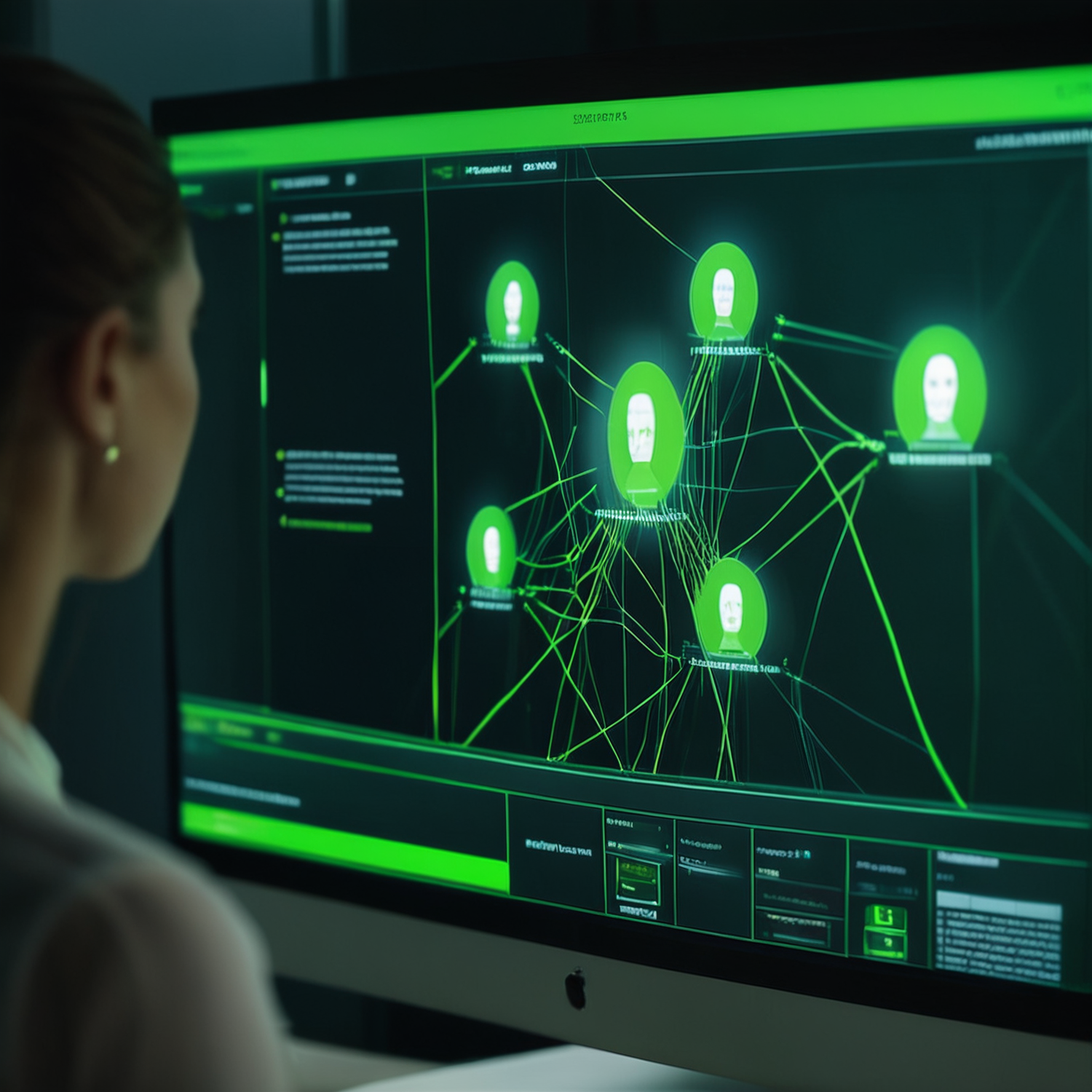 Conceptual visualization of AI agents interacting with data and systems